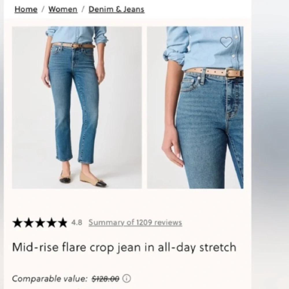 J Crew Mid-rise Flare Crop Jean In All-Day Stretch Size 27
